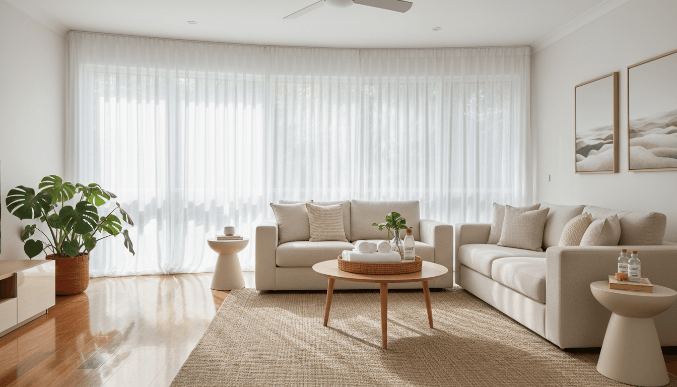 Bright sunlit living room after a professional clean
