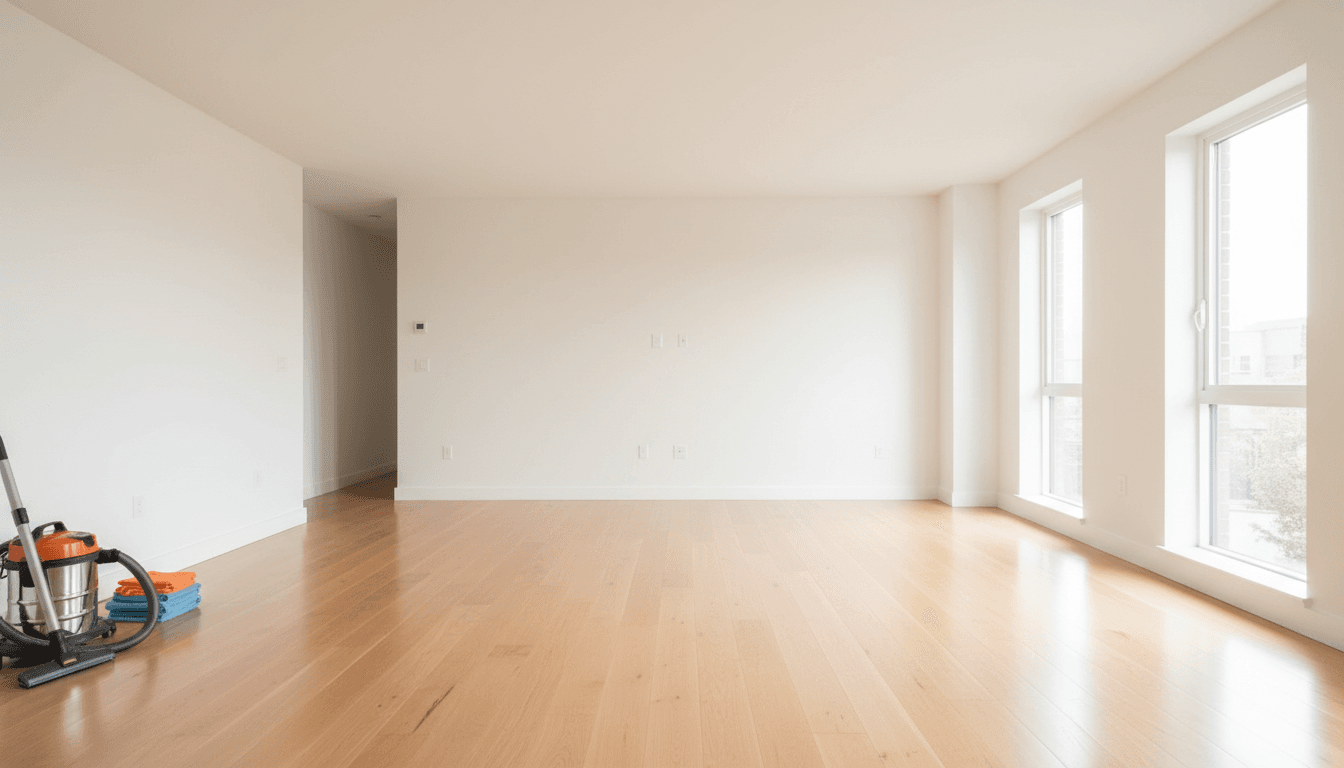 Empty apartment cleaned to bond standard with sunlight streaming in